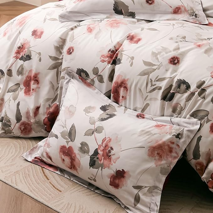 OAITE Duvet Cover Queen Size, Reversible Blooming Flowers White Duvet Cover Set - Image 4