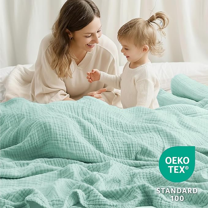 100% Cotton Muslin Blanket Queen 90" x 90", Breathable and Lightweight Cotton - Image 2