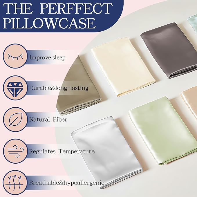 Silk Pillowcase for Hair and Skin, Soft Breathable Smooth Cooling Mulberry Silk - Image 4