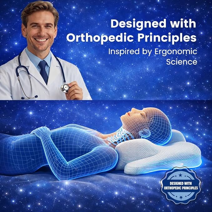 Side Sleeper Cervical Pillow with Butterfly Contour, Dual-Height Ergonomic Memory Foam Pillow for Neck Support, Washable Cover, 24.41" x 15.57