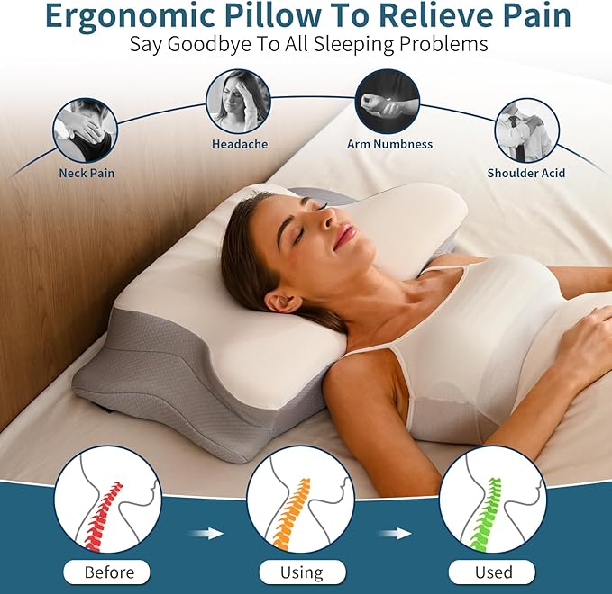 Cervical Neck Pillow for Pain Relief, Ergonomic Pillow Side Sleeper Pillow for - Image 3