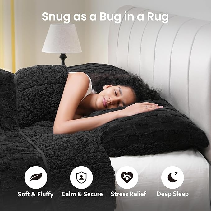 Drewin Weighted Blanket 20 Pounds, 3D Jacquard Checkered Sherpa Weighted - Image 3