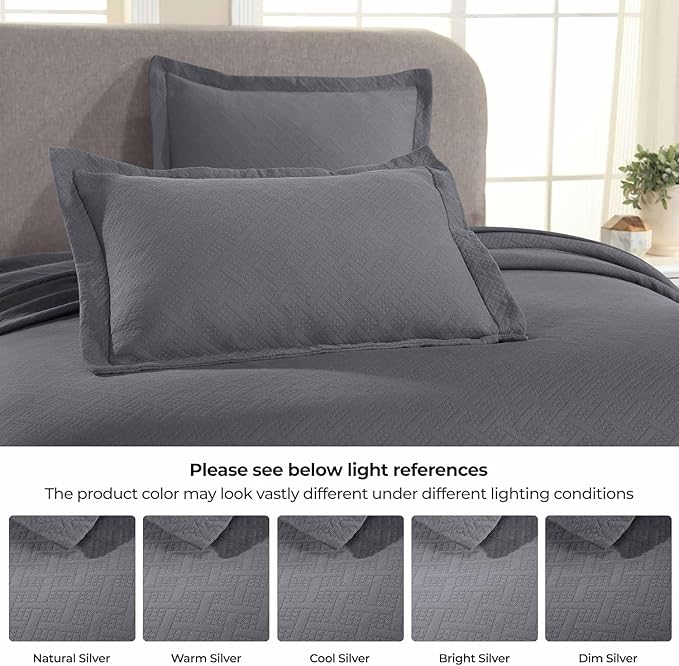 Superior 2 Piece Basketweave Cotton Bedspread Set, Home Bed Decor, Decorative Bed Spread, 1 Pillow Sham, Medium Weight Blanket, Matelasse Coverlet Bedding, Geometric Lattice Pattern, Twin, Grey