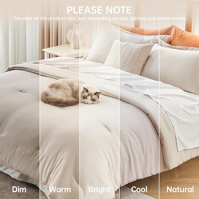 MUXHOMO Beige Twin/Twin XL Comforter Set, All Season Ultra Soft Down - Image 9