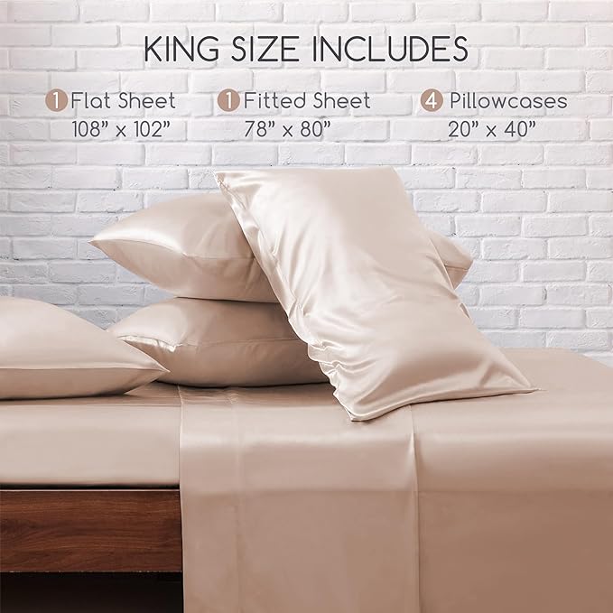 MR&HM Satin Bed Sheets, King Size Sheets Set - Image 2