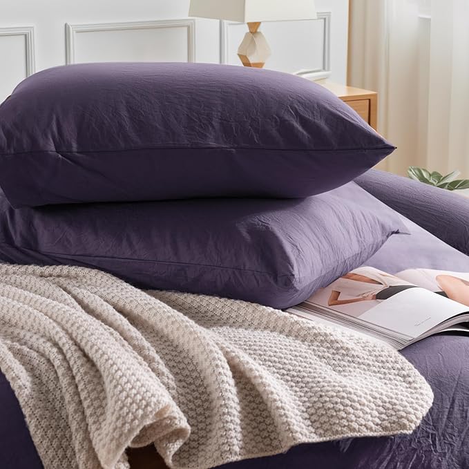 NEXHOME PRO 100% Washed Cotton Duvet Cover Queen Size, Ogranic Natural Linen - Image 5
