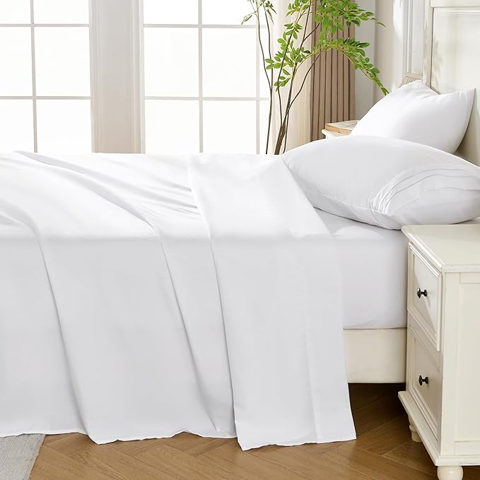 ROSE&RISY White Twin Sheet Set, 3 Pieces Soft Bedding Twin Sheet Set, - Image 3