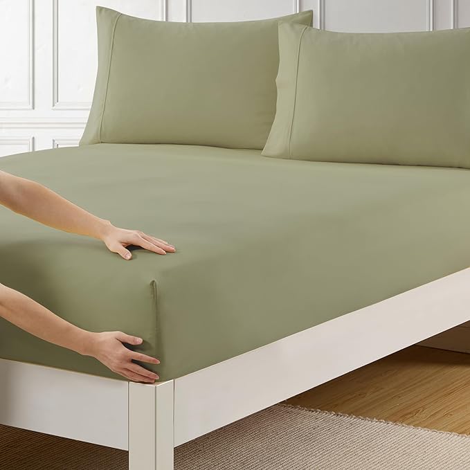 Twin XL Fitted Sheet Only with Full Elastic & Built in Corner Sheet Straps to by SweetHomeCollection