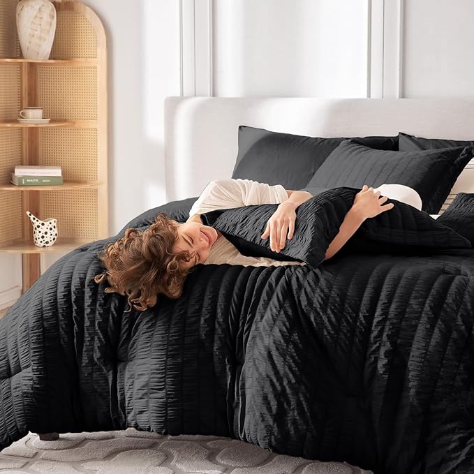 MUXHOMO 7 Pieces Full Comforter Set, Seersucker Bed in a Bag Full Size - Image 7