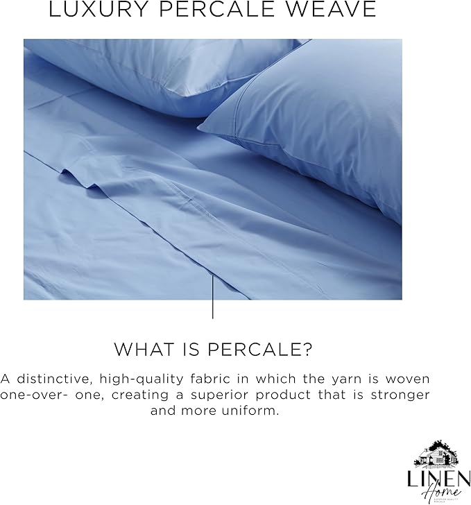Linen Home 100% Cotton Percale Weave King Fitted Sheet Only, Baby Blue - Image 2