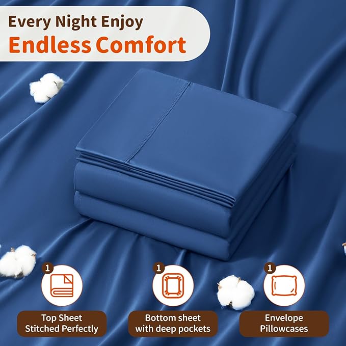 LBRO2M 1000 Thread Count 100% Egyptian Cotton Sheets Set Twin, 3 Piece Sets Bed - Image 5