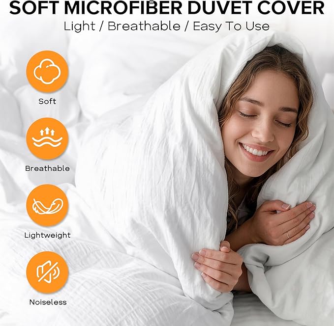 Cozyide White Duvet Cover Full Size, 3 Pieces Bedding Duvet Covers, Soft - Image 4