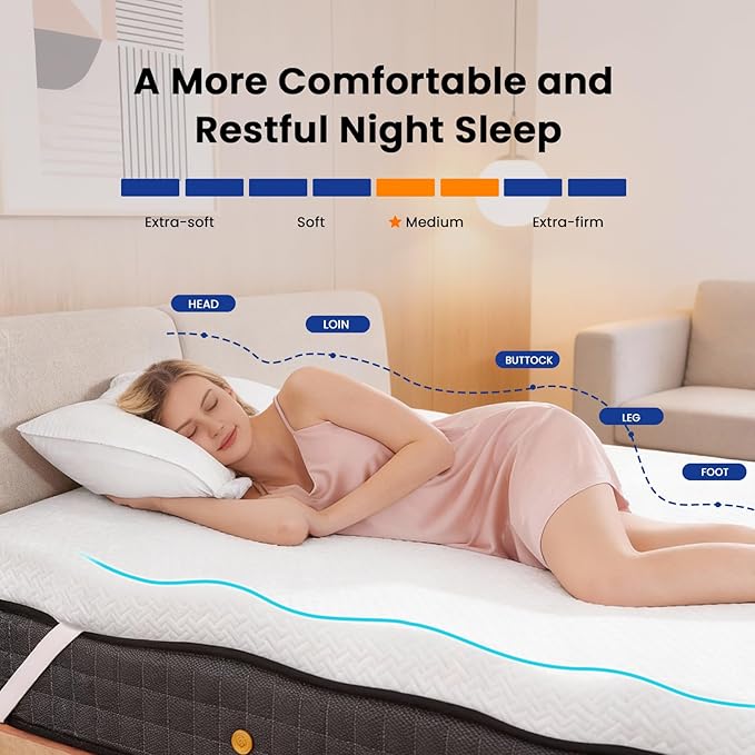 Czpalo 3 Inch Gel Memory Foam Mattress Topper Twin XL, Cooling Mattress Topper - Image 4