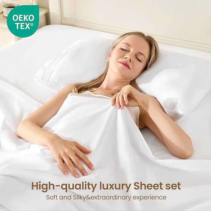 ROSE&RISY White Twin Sheet Set, 3 Pieces Soft Bedding Twin Sheet Set, - Image 2