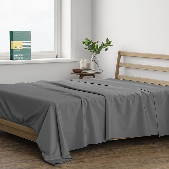 THREAD SPREAD 100% Organic Cotton Percale Flat Sheet Twin Size by THREADSPREAD