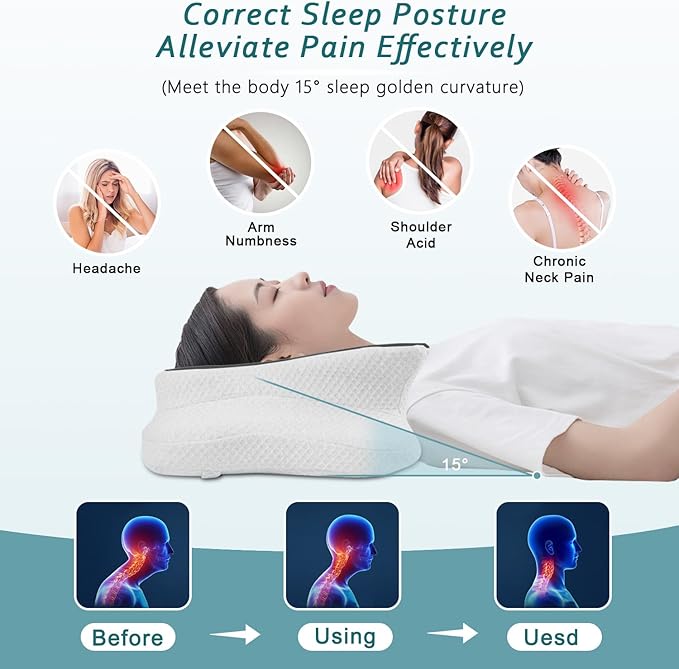 CHxxy Cervical Neck Pillow for Pain Relief Sleeping, Memory Foam Pillows - Image 2