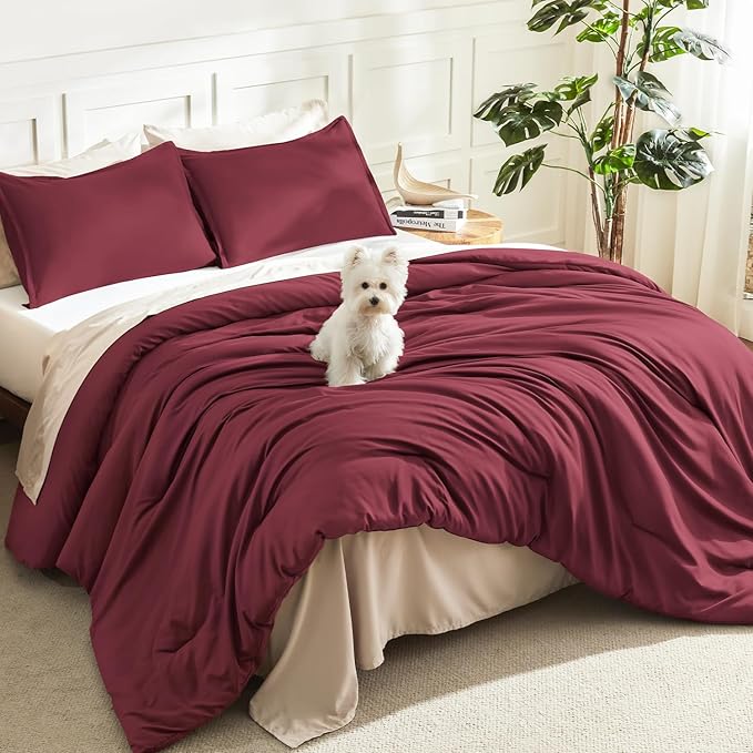 Litanika Burgundy Red Comforter Set California King Size, 3 Pieces Cal King by Litanika