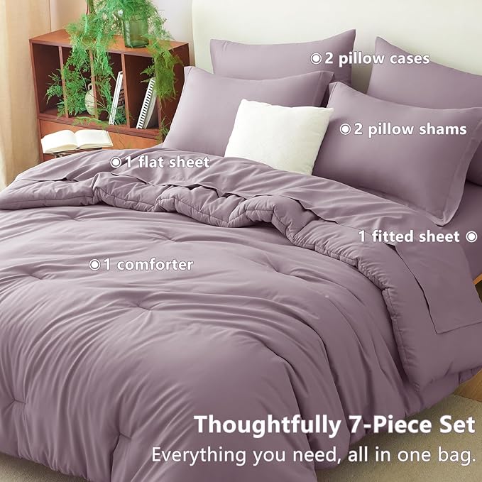 CozyLux Queen Comforter Set Dusty Purple, 7 Pieces Bed in a Bag Queen Comforter - Image 6