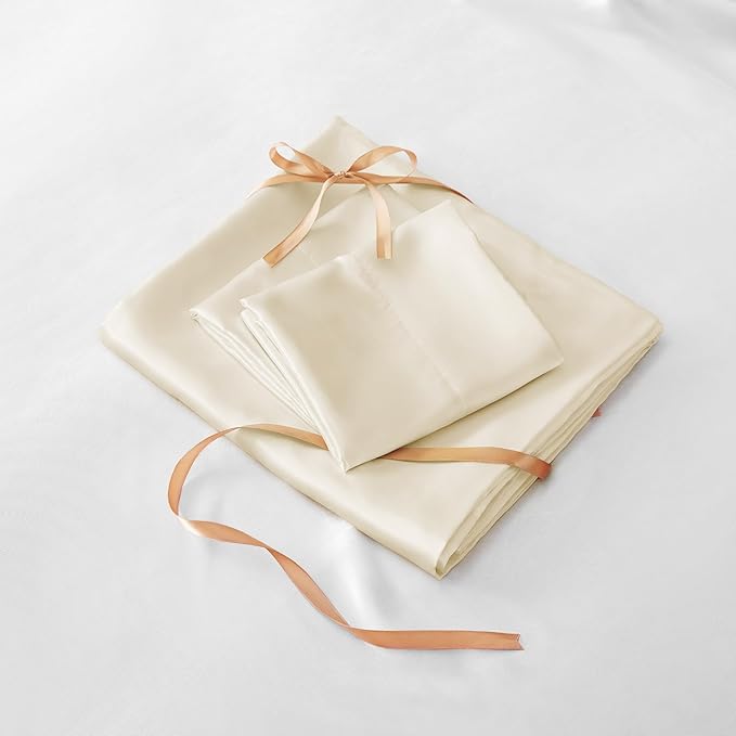 BEDELITE Satin Sheets Twin Size Bed Set, Luxury Soft Beige Silky Sheets - Image 7