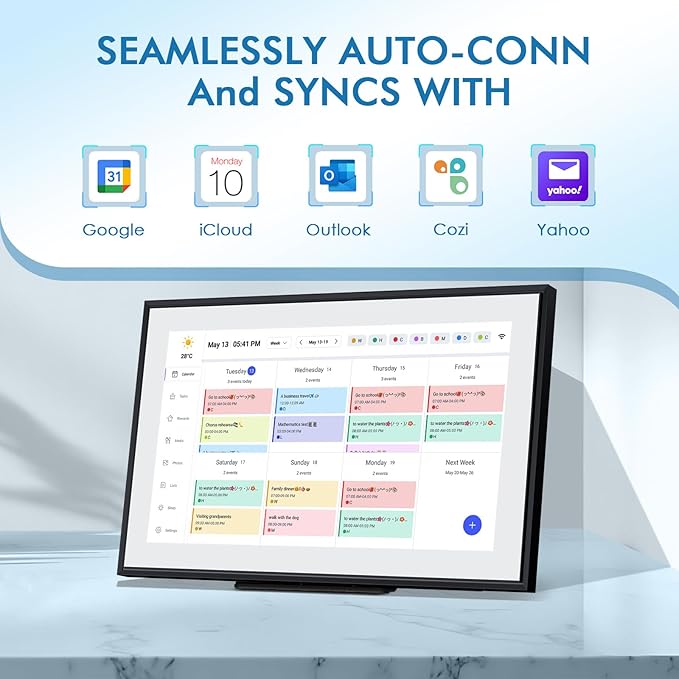 Calendar Digital 15.6 Inch Electronic Calendar&Chore Chart, 1920 * 1080P IPS Touchscreen Wall Smart Weekly and Monthly Planner for Family Black Gift for Mother mom Women-DeskoryOffice