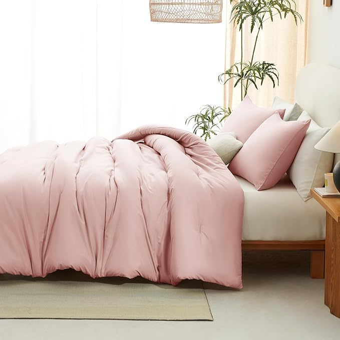 CozyLux Oversized Queen Comforter Set Blush Pink, 3 Pieces 98x98 Solid - Image 7