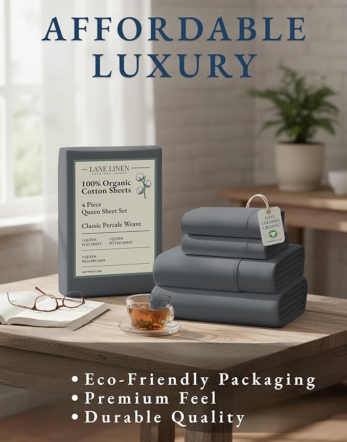 LANE LINEN Sustainably Produced 100% Organic Cotton Queen Size Bed Sheets - Image 8