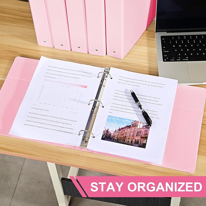 1.5-inch 3 Ring Binder with 2 Pockets, Premium 1.5'' Binders Holds US Letter Size 8.5'' x 11'' Paper - Versatile Binders for Office, Home, and School Use, 6 Pack (1.5-inch Pink)-DeskoryOffice