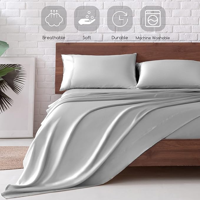 MR&HM Satin Bed Sheets, Twin XL Size Sheets Set - Image 5