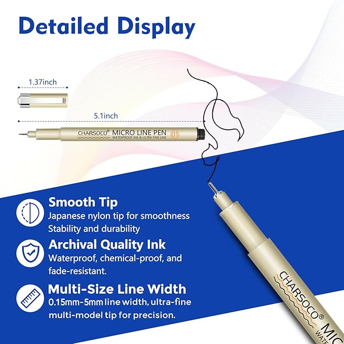 01 Micro Pen, 6 Pack Black Fine Point Pen with Waterproof Archival Ink, 0.25mm Fineliner Ink Pens for Artist Illustration, Sketching, Anime, Manga, Technical Drawing and Scrapbooking-DeskoryOffice