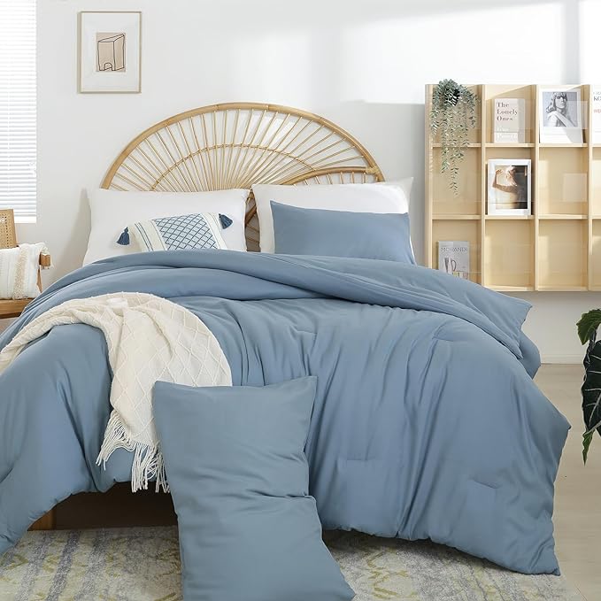 weigelia Dusty Blue Comforter Queen Size 3PCS Bed Comforter - Image 5