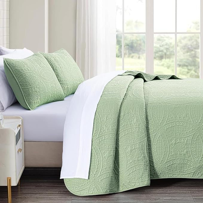 akkialla Twin Quilt Bedding Set, Sage Green Ultrasonic Quilt Set, Lightweight - Image 4