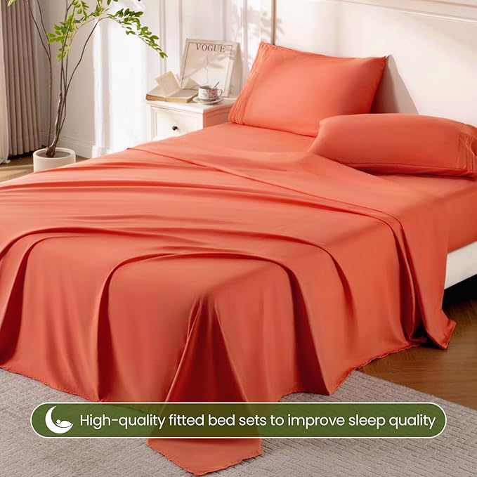 ROSE&RISY Orange Twin Sheet Set, 3 Pieces Soft Bedding Sheet Set, Breathable - Image 5