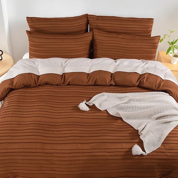 NEXHOME PRO Twin Duvet Cover, Brunt Orange 2 Pieces Boho Tufted Duvet Cover Set - Image 7