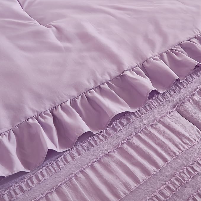 WONGS BEDDING Purple Comforter Set Queen, 3 Pieces Ruffle Farmhouse Shabby Chic - Image 6