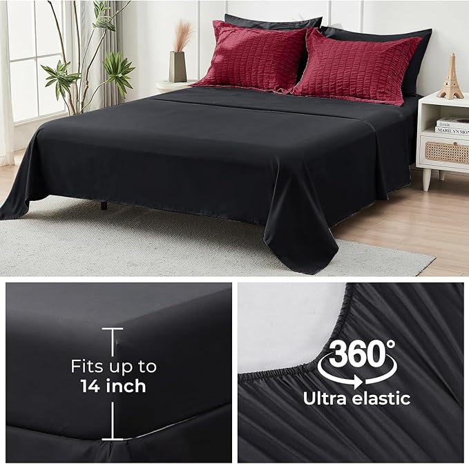 HYMOKEGE Red & Black Twin Comforter Set Seersucker 5 Pieces, All Season Luxury - Image 5