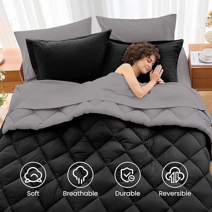MUXHOMO 7 Pieces Queen Comforter Set, Reversible Bed in a Bag Queen Size - Image 6