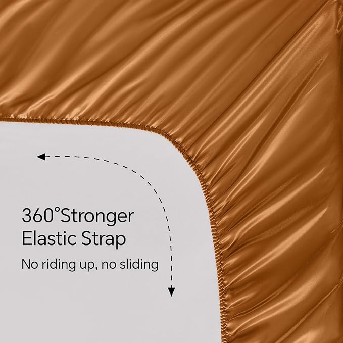 BEDELITE King Size Sheets Set, Luxury Soft Burnt Orange Satin Sheets - Image 5