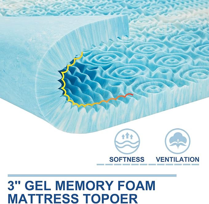 SINWEEK 3 Inch Mattress Topper 5-Zone Memory Foam Mattress Topper Pressure - Image 2