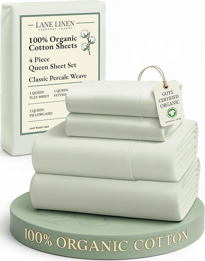 LANE LINEN 100% Organic Cotton Sheets Queen Size Bed Set, Machine Wash Eco by LaneLinen