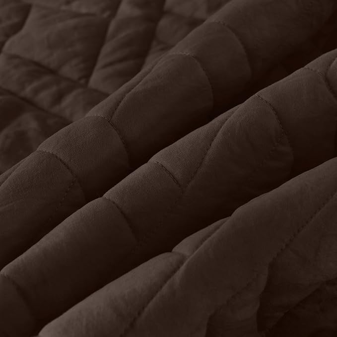 HORIMOTE HOME Quilt Set King Size Chocolate, Classic Geometric Diamond Stitched - Image 3