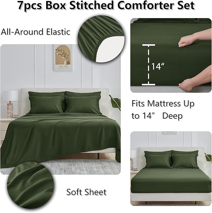 CozyLux Queen Comforter Set Olive Green - Image 6