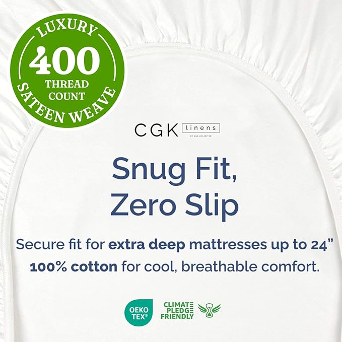 Extra Deep California King 400 Thread Count Cotton Fitted Sheet - Image 2