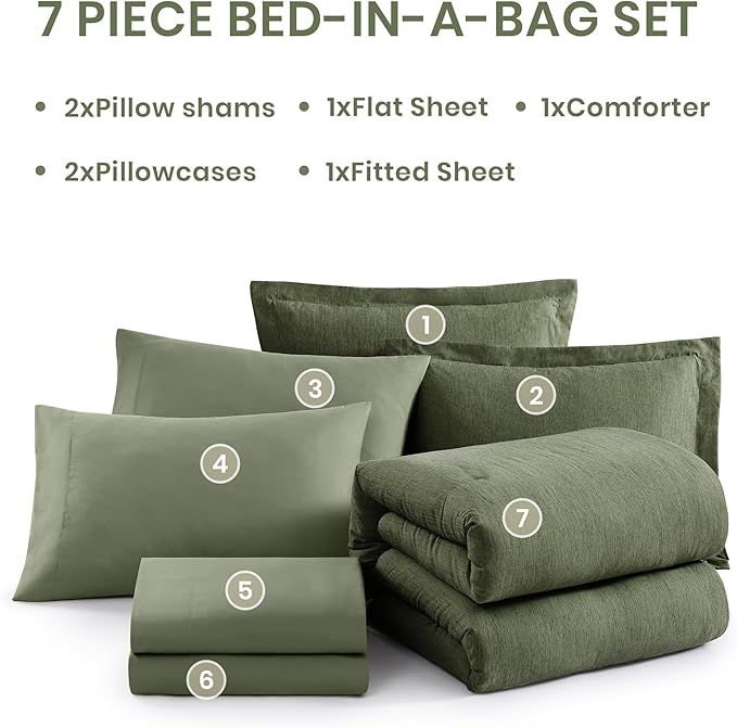 Monbix Full Size Comforter Set, Olive Green Bedding Comforter - Image 7