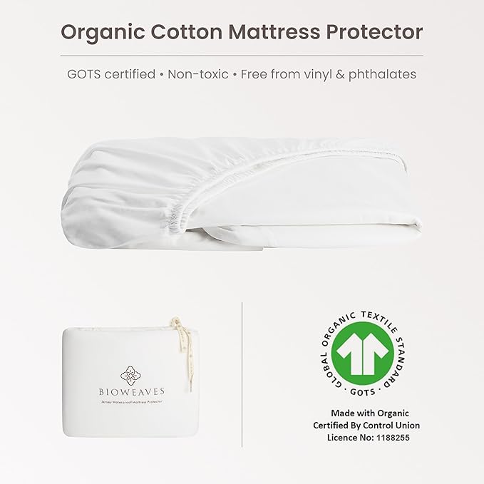 Bioweaves Organic Cotton Jersey Waterproof Mattress Protector Twin XL | 39" x - Image 2