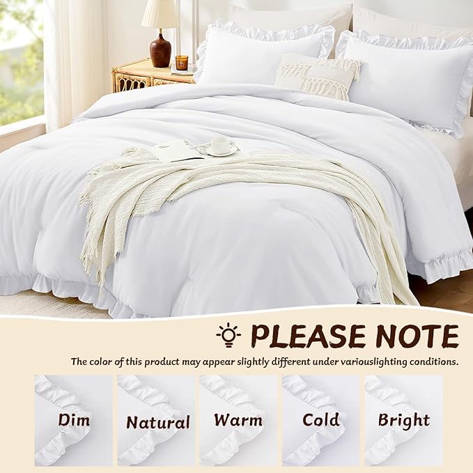 FUANNA King Size Comforter Set White, 3 Pieces Ruffle King Bedding Set - Image 6