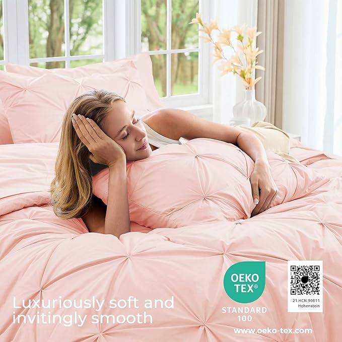 Sasttie Twin Comforter Set, 5-Piece Bed in a Bag, Pintuck Bedding Sets - Image 3