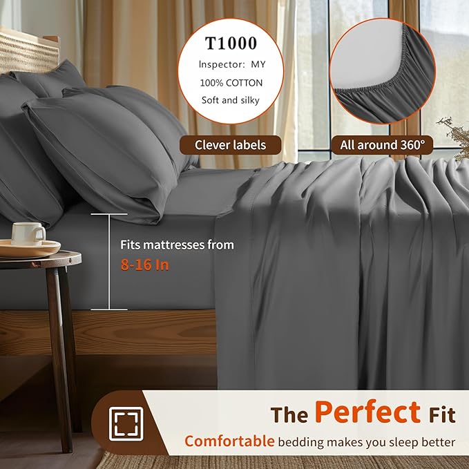 LBRO2M 1000 Thread Count 100% Egyptian Cotton Sheets Set 6 Piece Sets King Bed - Image 3