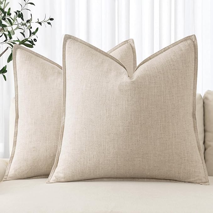 MIULEE Decorative Linen Pillow Covers 20x20 Inch Natural Beige Boho Farmhouse by MIULEE