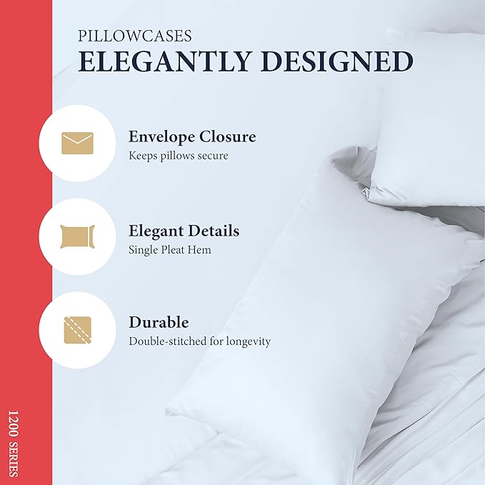 100% Egyptian Cotton Pillow Cases King Size Set of 2 - Image 4