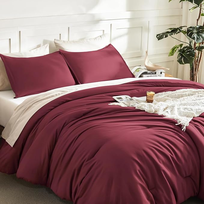 Litanika Burgundy Red Comforter Set California King Size, 3 Pieces Cal King - Image 5